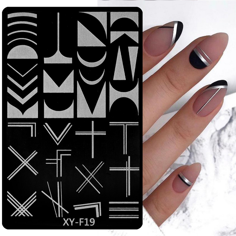 Szív geometriájú körömbélyegző lemezek stencil francia vonalas levél szerelem téma körömdíszítő lemez rozsdamentes acél körömtervező stencil eszközök