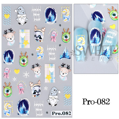 Autocolante pentru unghii de Crăciun cu cerb drăguț 5D în relief Elk Star Gingerbread Man Fulg de zăpadă Moș Crăciun Holly Manichiură gravată de iarnă DIY