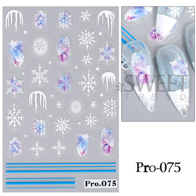 Autocolante pentru unghii de Crăciun cu cerb drăguț 5D în relief Elk Star Gingerbread Man Fulg de zăpadă Moș Crăciun Holly Manichiură gravată de iarnă DIY