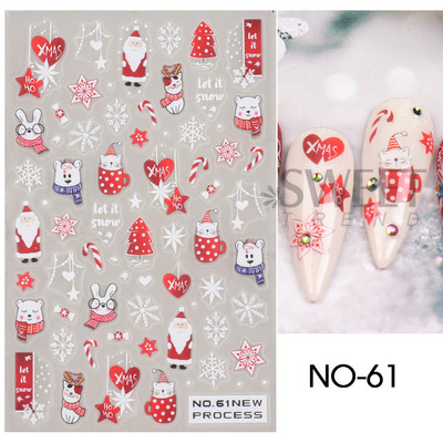 Autocolante pentru unghii de Crăciun cu cerb drăguț 5D în relief Elk Star Gingerbread Man Fulg de zăpadă Moș Crăciun Holly Manichiură gravată de iarnă DIY