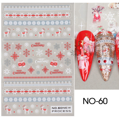 Autocolante pentru unghii de Crăciun cu cerb drăguț 5D în relief Elk Star Gingerbread Man Fulg de zăpadă Moș Crăciun Holly Manichiură gravată de iarnă DIY