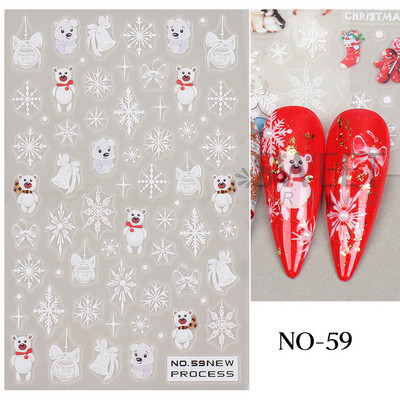 Autocolante pentru unghii de Crăciun cu cerb drăguț 5D în relief Elk Star Gingerbread Man Fulg de zăpadă Moș Crăciun Holly Manichiură gravată de iarnă DIY