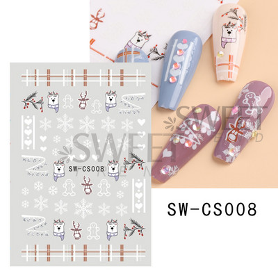 Autocolante pentru unghii de Crăciun cu cerb drăguț 5D în relief Elk Star Gingerbread Man Fulg de zăpadă Moș Crăciun Holly Manichiură gravată de iarnă DIY