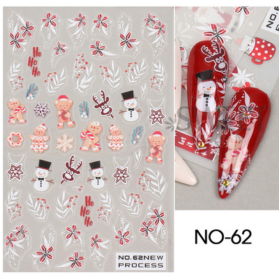 Autocolante pentru unghii de Crăciun cu cerb drăguț 5D în relief Elk Star Gingerbread Man Fulg de zăpadă Moș Crăciun Holly Manichiură gravată de iarnă DIY