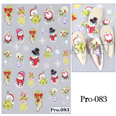 Autocolante pentru unghii de Crăciun cu cerb drăguț 5D în relief Elk Star Gingerbread Man Fulg de zăpadă Moș Crăciun Holly Manichiură gravată de iarnă DIY