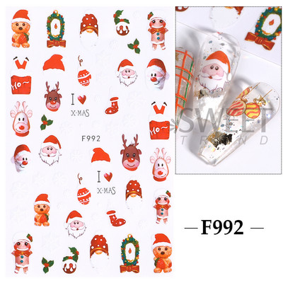 Autocolante pentru unghii de Crăciun cu cerb drăguț 5D în relief Elk Star Gingerbread Man Fulg de zăpadă Moș Crăciun Holly Manichiură gravată de iarnă DIY