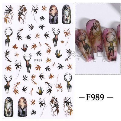 Autocolante pentru unghii de Crăciun cu cerb drăguț 5D în relief Elk Star Gingerbread Man Fulg de zăpadă Moș Crăciun Holly Manichiură gravată de iarnă DIY