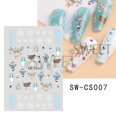 Autocolante pentru unghii de Crăciun cu cerb drăguț 5D în relief Elk Star Gingerbread Man Fulg de zăpadă Moș Crăciun Holly Manichiură gravată de iarnă DIY