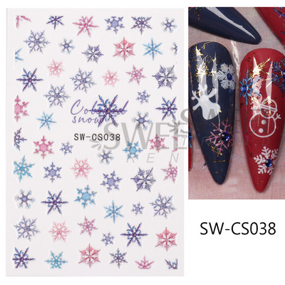 Autocolante pentru unghii de Crăciun cu cerb drăguț 5D în relief Elk Star Gingerbread Man Fulg de zăpadă Moș Crăciun Holly Manichiură gravată de iarnă DIY