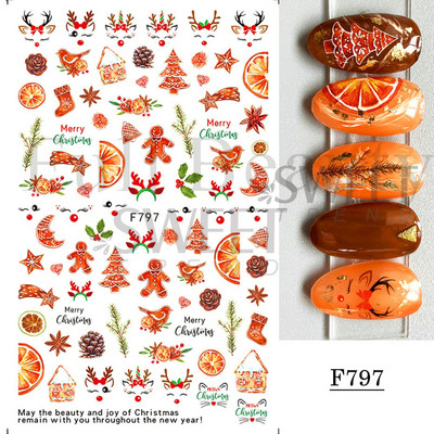 Autocolante pentru unghii de Crăciun cu cerb drăguț 5D în relief Elk Star Gingerbread Man Fulg de zăpadă Moș Crăciun Holly Manichiură gravată de iarnă DIY