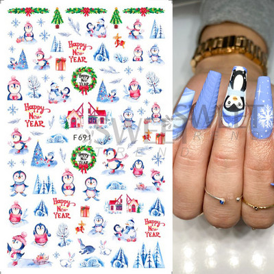 Autocolante pentru unghii de Crăciun cu cerb drăguț 5D în relief Elk Star Gingerbread Man Fulg de zăpadă Moș Crăciun Holly Manichiură gravată de iarnă DIY