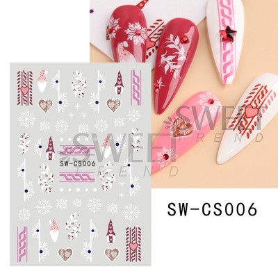 Autocolante pentru unghii de Crăciun cu cerb drăguț 5D în relief Elk Star Gingerbread Man Fulg de zăpadă Moș Crăciun Holly Manichiură gravată de iarnă DIY