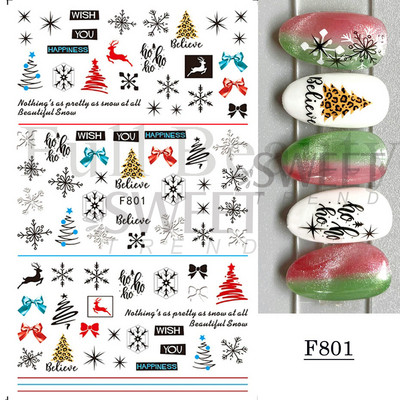 Autocolante pentru unghii de Crăciun cu cerb drăguț 5D în relief Elk Star Gingerbread Man Fulg de zăpadă Moș Crăciun Holly Manichiură gravată de iarnă DIY