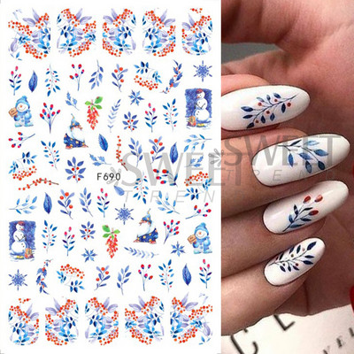 Autocolante pentru unghii de Crăciun cu cerb drăguț 5D în relief Elk Star Gingerbread Man Fulg de zăpadă Moș Crăciun Holly Manichiură gravată de iarnă DIY