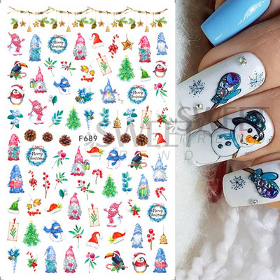 Autocolante pentru unghii de Crăciun cu cerb drăguț 5D în relief Elk Star Gingerbread Man Fulg de zăpadă Moș Crăciun Holly Manichiură gravată de iarnă DIY