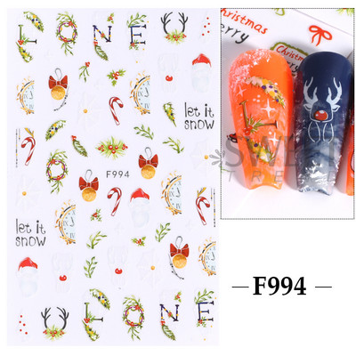 Autocolante pentru unghii de Crăciun cu cerb drăguț 5D în relief Elk Star Gingerbread Man Fulg de zăpadă Moș Crăciun Holly Manichiură gravată de iarnă DIY