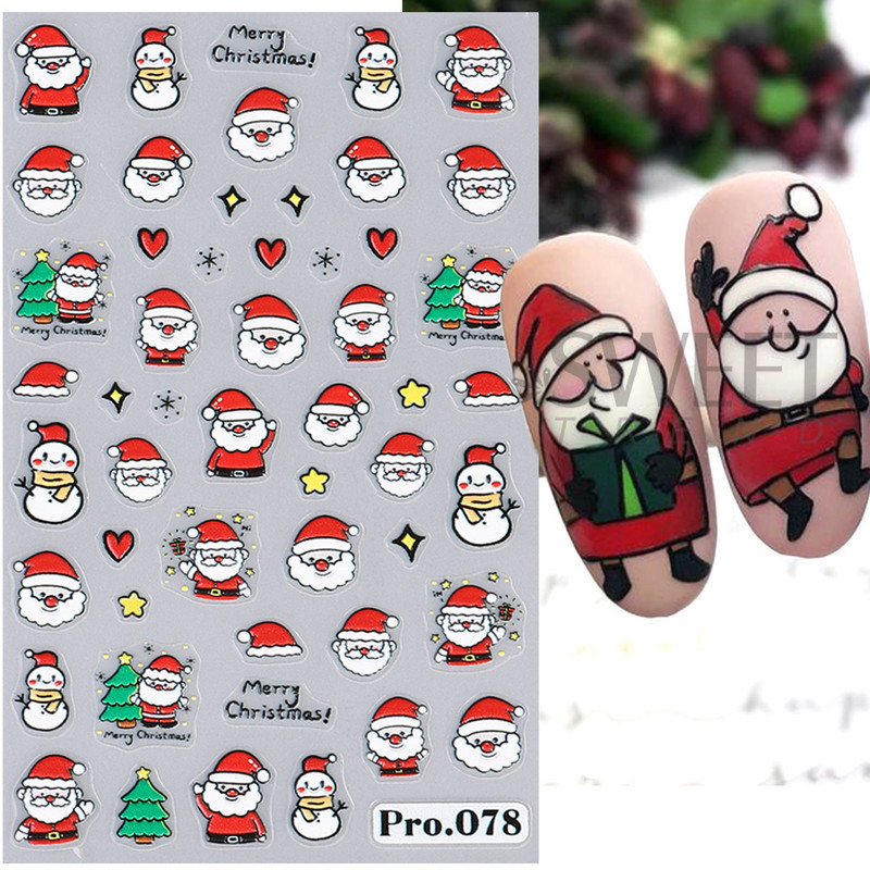 Autocolante pentru unghii de Crăciun cu cerb drăguț 5D în relief Elk Star Gingerbread Man Fulg de zăpadă Moș Crăciun Holly Manichiură gravată de iarnă DIY