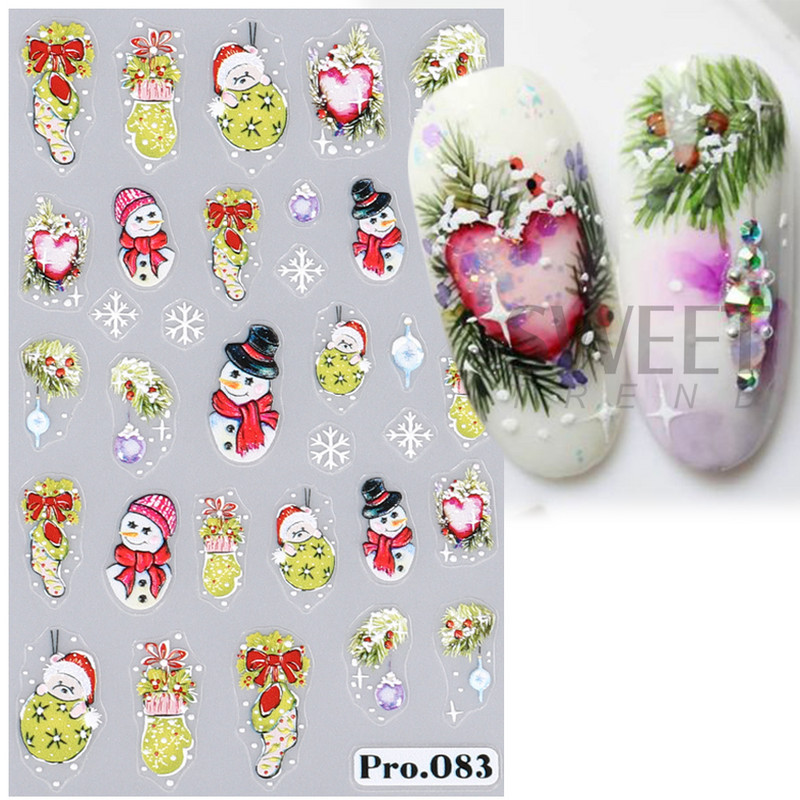 Autocolante pentru unghii de Crăciun cu cerb drăguț 5D în relief Elk Star Gingerbread Man Fulg de zăpadă Moș Crăciun Holly Manichiură gravată de iarnă DIY