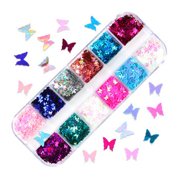 12Grids 3D σε σχήμα πεταλούδας Sequin Nail Art Glitter Flakes Mixed Mini Paillette Sparkly DIY Nail Art Decortion Nails αξεσουάρ