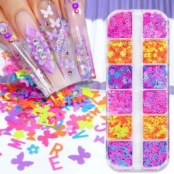 12Grids 3D σε σχήμα πεταλούδας Sequin Nail Art Glitter Flakes Mixed Mini Paillette Sparkly DIY Nail Art Decortion Nails αξεσουάρ