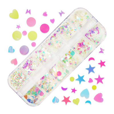 12 režģi 3D tauriņa formas vizulis nagu mākslas mirdzoši pārslas, jauktas mini paillette dzirkstošās DIY nagu mākslas dekorācijas nagu aksesuāri