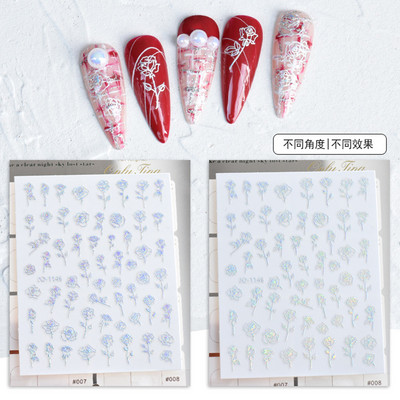 1Gb 3D sudraba zvaigznes līmējošās nagu uzlīmes, uzspiežot uz nagiem, lāzera zieds tauriņš nagu uzlīme nagu mākslas dekorēšana lāča uzlīmes