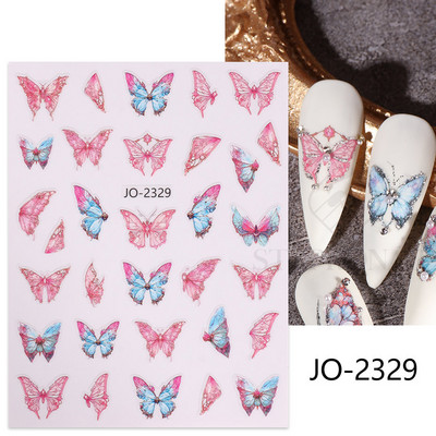 1Gb 3D sudraba zvaigznes līmējošās nagu uzlīmes, uzspiežot uz nagiem, lāzera zieds tauriņš nagu uzlīme nagu mākslas dekorēšana lāča uzlīmes