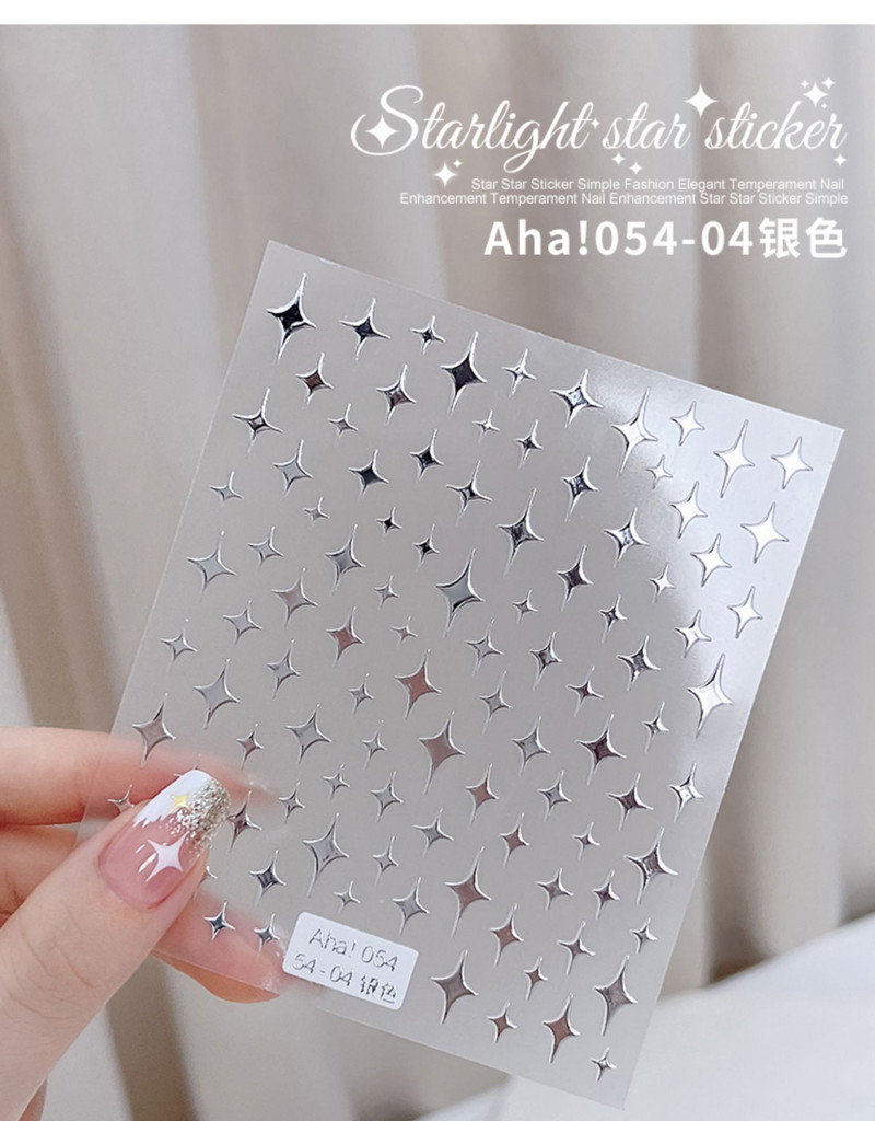 1Gb 3D sudraba zvaigznes līmējošās nagu uzlīmes, uzspiežot uz nagiem, lāzera zieds tauriņš nagu uzlīme nagu mākslas dekorēšana lāča uzlīmes