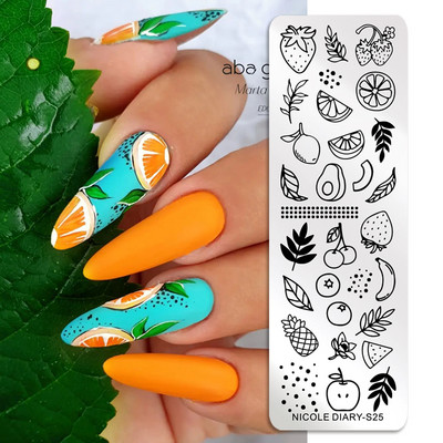 NICOLE DIARY Nagu mākslas zīmogplāksne melna čūska līnijas zīmēšanas veidne Dzīvnieks tauriņš ziedu lapu zīmogs nagu veidnes trafareta rīks