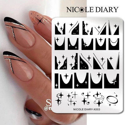NICOLE DIARY Nagu mākslas zīmogplāksne melna čūska līnijas zīmēšanas veidne Dzīvnieks tauriņš ziedu lapu zīmogs nagu veidnes trafareta rīks