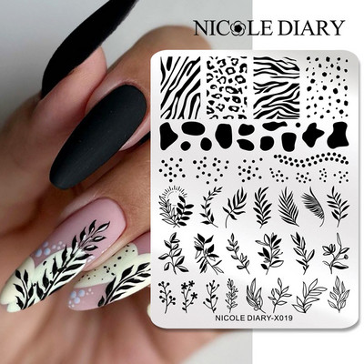 NICOLE DIARY Nagu mākslas zīmogplāksne melna čūska līnijas zīmēšanas veidne Dzīvnieks tauriņš ziedu lapu zīmogs nagu veidnes trafareta rīks