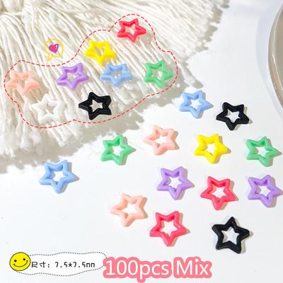 100kom/vreći Mješoviti šareni ukrasi za uređenje noktiju Izdubljena zvijezda i srce Mat šarm Dodaci za uređenje noktiju Materijal od smole