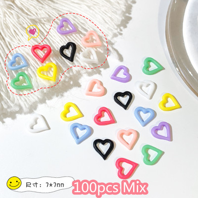 100kom/vreći Mješoviti šareni ukrasi za uređenje noktiju Izdubljena zvijezda i srce Mat šarm Dodaci za uređenje noktiju Materijal od smole