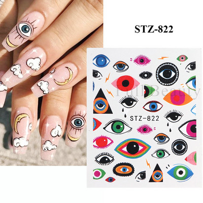 Melna zirnekļa ūdens nagu uzlīmes Helovīna ļauno acu nagu mākslas uzlīmes zirnekļa tīkls spoku sejas slīdņi manikīra dekorēšana FBBLE1341