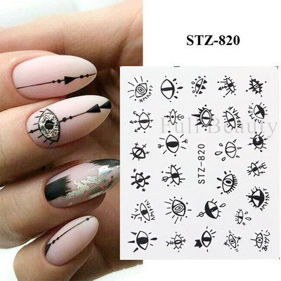 Melna zirnekļa ūdens nagu uzlīmes Helovīna ļauno acu nagu mākslas uzlīmes zirnekļa tīkls spoku sejas slīdņi manikīra dekorēšana FBBLE1341