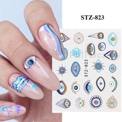 Melna zirnekļa ūdens nagu uzlīmes Helovīna ļauno acu nagu mākslas uzlīmes zirnekļa tīkls spoku sejas slīdņi manikīra dekorēšana FBBLE1341