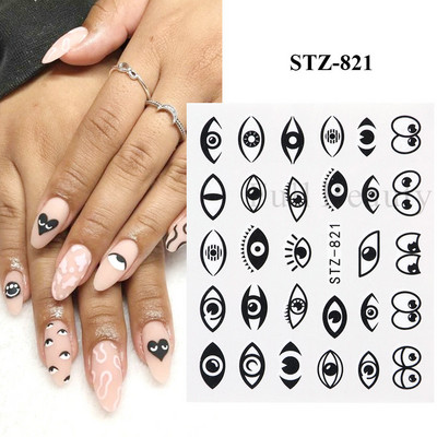 Melna zirnekļa ūdens nagu uzlīmes Helovīna ļauno acu nagu mākslas uzlīmes zirnekļa tīkls spoku sejas slīdņi manikīra dekorēšana FBBLE1341