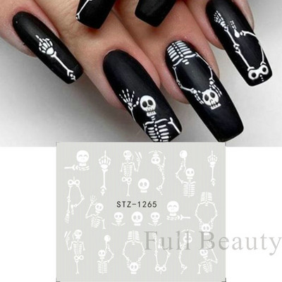 Melna zirnekļa ūdens nagu uzlīmes Helovīna ļauno acu nagu mākslas uzlīmes zirnekļa tīkls spoku sejas slīdņi manikīra dekorēšana FBBLE1341