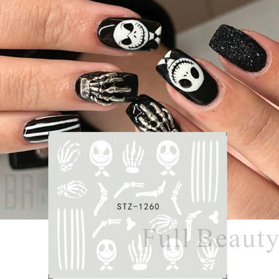 Melna zirnekļa ūdens nagu uzlīmes Helovīna ļauno acu nagu mākslas uzlīmes zirnekļa tīkls spoku sejas slīdņi manikīra dekorēšana FBBLE1341