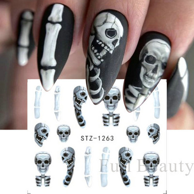 Melna zirnekļa ūdens nagu uzlīmes Helovīna ļauno acu nagu mākslas uzlīmes zirnekļa tīkls spoku sejas slīdņi manikīra dekorēšana FBBLE1341