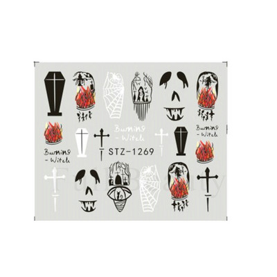 Melna zirnekļa ūdens nagu uzlīmes Helovīna ļauno acu nagu mākslas uzlīmes zirnekļa tīkls spoku sejas slīdņi manikīra dekorēšana FBBLE1341