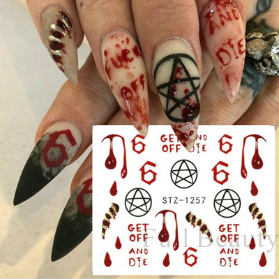 Melna zirnekļa ūdens nagu uzlīmes Helovīna ļauno acu nagu mākslas uzlīmes zirnekļa tīkls spoku sejas slīdņi manikīra dekorēšana FBBLE1341