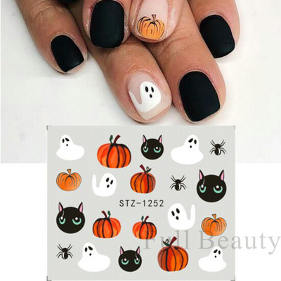 Melna zirnekļa ūdens nagu uzlīmes Helovīna ļauno acu nagu mākslas uzlīmes zirnekļa tīkls spoku sejas slīdņi manikīra dekorēšana FBBLE1341