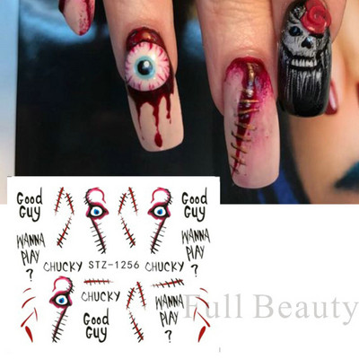Melna zirnekļa ūdens nagu uzlīmes Helovīna ļauno acu nagu mākslas uzlīmes zirnekļa tīkls spoku sejas slīdņi manikīra dekorēšana FBBLE1341