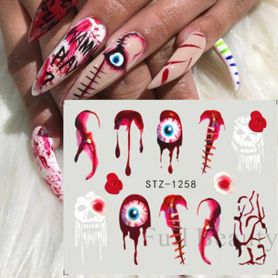 Melna zirnekļa ūdens nagu uzlīmes Helovīna ļauno acu nagu mākslas uzlīmes zirnekļa tīkls spoku sejas slīdņi manikīra dekorēšana FBBLE1341