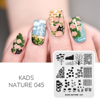 KADS Nail Art Valentines Day Плочи за щамповане на нокти Heart Stamp Nails Template Christmas Flower Nature Nail Stencils Plate Set