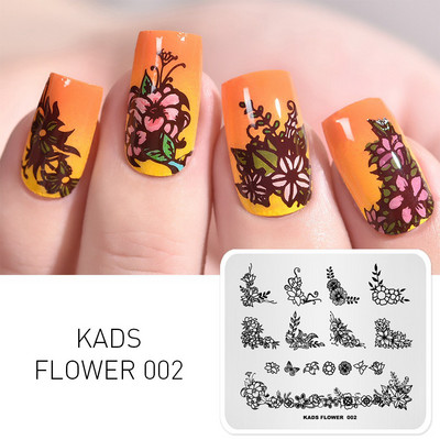 KADS Nail Art Valentīna dienas nagu zīmogplāksnes Sirds zīmogu naglu veidne Ziemassvētku zieds Daba nagu trafareti plākšņu komplekts