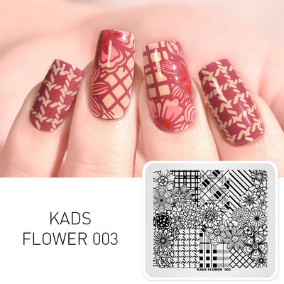 KADS Nail Art Valentīna dienas nagu zīmogplāksnes Sirds zīmogu naglu veidne Ziemassvētku zieds Daba nagu trafareti plākšņu komplekts