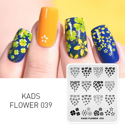 KADS Nail Art Valentīna dienas nagu zīmogplāksnes Sirds zīmogu naglu veidne Ziemassvētku zieds Daba nagu trafareti plākšņu komplekts