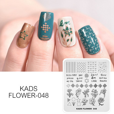 KADS Nail Art Valentīna dienas nagu zīmogplāksnes Sirds zīmogu naglu veidne Ziemassvētku zieds Daba nagu trafareti plākšņu komplekts